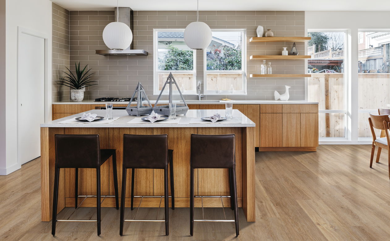 kitchen with wood floor and wood cabinets